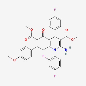 molecular formula C32H27F3N2O6 B4305658 dimethyl 2-amino-1-(2,4-difluorophenyl)-4-(4-fluorophenyl)-7-(4-methoxyphenyl)-5-oxo-1,4,5,6,7,8-hexahydroquinoline-3,6-dicarboxylate 