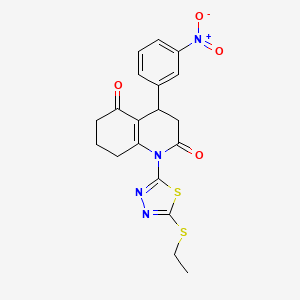 molecular formula C19H18N4O4S2 B4305671 1-[5-(ethylthio)-1,3,4-thiadiazol-2-yl]-4-(3-nitrophenyl)-4,6,7,8-tetrahydroquinoline-2,5(1H,3H)-dione 