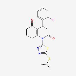 molecular formula C20H20FN3O2S2 B4305678 4-(2-fluorophenyl)-1-[5-(isopropylthio)-1,3,4-thiadiazol-2-yl]-4,6,7,8-tetrahydroquinoline-2,5(1H,3H)-dione 