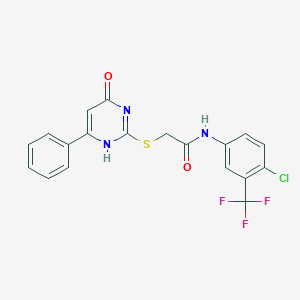 molecular formula C19H13ClF3N3O2S B430568 N-[4-chloro-3-(trifluoromethyl)phenyl]-2-[(4-oxo-6-phenyl-1H-pyrimidin-2-yl)sulfanyl]acetamide CAS No. 351163-86-5