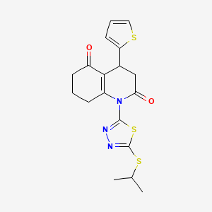 molecular formula C18H19N3O2S3 B4305687 1-[5-(isopropylthio)-1,3,4-thiadiazol-2-yl]-4-(2-thienyl)-4,6,7,8-tetrahydroquinoline-2,5(1H,3H)-dione 