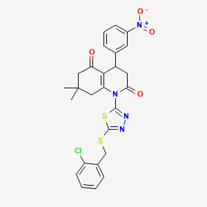 molecular formula C26H23ClN4O4S2 B4305701 1-{5-[(2-chlorobenzyl)thio]-1,3,4-thiadiazol-2-yl}-7,7-dimethyl-4-(3-nitrophenyl)-4,6,7,8-tetrahydroquinoline-2,5(1H,3H)-dione 