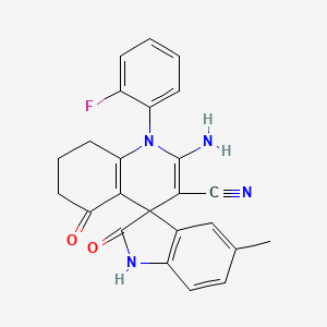 molecular formula C24H19FN4O2 B4305714 2'-amino-1'-(2-fluorophenyl)-5-methyl-2,5'-dioxo-1,2,5',6',7',8'-hexahydro-1'H-spiro[indole-3,4'-quinoline]-3'-carbonitrile 