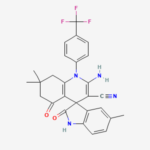 molecular formula C27H23F3N4O2 B4305725 2'-amino-5,7',7'-trimethyl-2,5'-dioxo-1'-[4-(trifluoromethyl)phenyl]-1,2,5',6',7',8'-hexahydro-1'H-spiro[indole-3,4'-quinoline]-3'-carbonitrile 