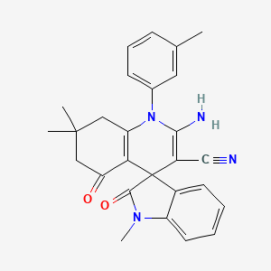 molecular formula C27H26N4O2 B4305729 2'-amino-1,7',7'-trimethyl-1'-(3-methylphenyl)-2,5'-dioxo-1,2,5',6',7',8'-hexahydro-1'H-spiro[indole-3,4'-quinoline]-3'-carbonitrile 