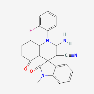 molecular formula C24H19FN4O2 B4305742 2'-amino-1'-(2-fluorophenyl)-1-methyl-2,5'-dioxo-1,2,5',6',7',8'-hexahydro-1'H-spiro[indole-3,4'-quinoline]-3'-carbonitrile 