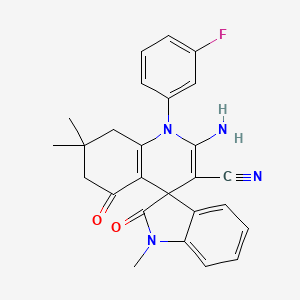 2'-amino-1'-(3-fluorophenyl)-1,7',7'-trimethyl-2,5'-dioxo-1,2,5',6',7',8'-hexahydro-1'H-spiro[indole-3,4'-quinoline]-3'-carbonitrile