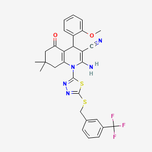 2-amino-4-(2-methoxyphenyl)-7,7-dimethyl-5-oxo-1-(5-{[3-(trifluoromethyl)benzyl]thio}-1,3,4-thiadiazol-2-yl)-1,4,5,6,7,8-hexahydroquinoline-3-carbonitrile
