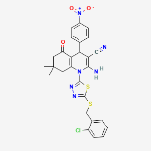 molecular formula C27H23ClN6O3S2 B4305777 2-amino-1-{5-[(2-chlorobenzyl)thio]-1,3,4-thiadiazol-2-yl}-7,7-dimethyl-4-(4-nitrophenyl)-5-oxo-1,4,5,6,7,8-hexahydroquinoline-3-carbonitrile 
