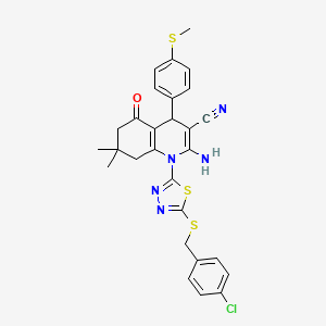 molecular formula C28H26ClN5OS3 B4305782 2-amino-1-{5-[(4-chlorobenzyl)thio]-1,3,4-thiadiazol-2-yl}-7,7-dimethyl-4-[4-(methylthio)phenyl]-5-oxo-1,4,5,6,7,8-hexahydroquinoline-3-carbonitrile 