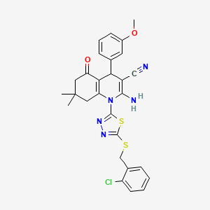 molecular formula C28H26ClN5O2S2 B4305783 2-amino-1-{5-[(2-chlorobenzyl)thio]-1,3,4-thiadiazol-2-yl}-4-(3-methoxyphenyl)-7,7-dimethyl-5-oxo-1,4,5,6,7,8-hexahydroquinoline-3-carbonitrile 