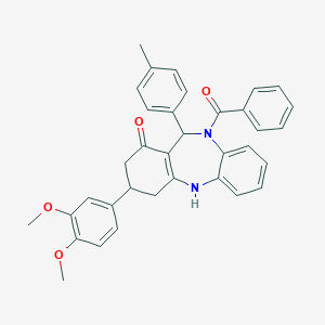 molecular formula C35H32N2O4 B430579 5-benzoyl-9-(3,4-dimethoxyphenyl)-6-(p-tolyl)-8,9,10,11-tetrahydro-6H-benzo[b][1,4]benzodiazepin-7-one 