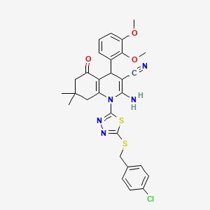 molecular formula C29H28ClN5O3S2 B4305791 2-amino-1-{5-[(4-chlorobenzyl)thio]-1,3,4-thiadiazol-2-yl}-4-(2,3-dimethoxyphenyl)-7,7-dimethyl-5-oxo-1,4,5,6,7,8-hexahydroquinoline-3-carbonitrile 