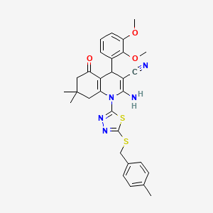 molecular formula C30H31N5O3S2 B4305792 2-amino-4-(2,3-dimethoxyphenyl)-7,7-dimethyl-1-{5-[(4-methylbenzyl)thio]-1,3,4-thiadiazol-2-yl}-5-oxo-1,4,5,6,7,8-hexahydroquinoline-3-carbonitrile 