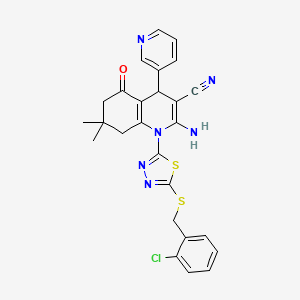 molecular formula C26H23ClN6OS2 B4305798 2-amino-1-{5-[(2-chlorobenzyl)thio]-1,3,4-thiadiazol-2-yl}-7,7-dimethyl-5-oxo-4-pyridin-3-yl-1,4,5,6,7,8-hexahydroquinoline-3-carbonitrile 
