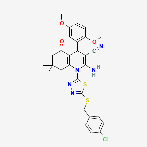 molecular formula C29H28ClN5O3S2 B4305800 2-amino-1-{5-[(4-chlorobenzyl)thio]-1,3,4-thiadiazol-2-yl}-4-(2,5-dimethoxyphenyl)-7,7-dimethyl-5-oxo-1,4,5,6,7,8-hexahydroquinoline-3-carbonitrile 