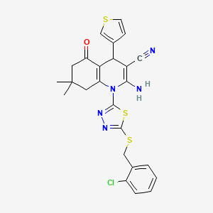 2-amino-1-{5-[(2-chlorobenzyl)thio]-1,3,4-thiadiazol-2-yl}-7,7-dimethyl-5-oxo-4-(3-thienyl)-1,4,5,6,7,8-hexahydroquinoline-3-carbonitrile