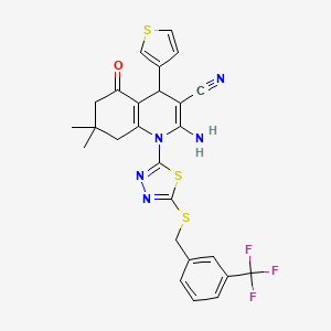 molecular formula C26H22F3N5OS3 B4305819 2-amino-7,7-dimethyl-5-oxo-4-(3-thienyl)-1-(5-{[3-(trifluoromethyl)benzyl]thio}-1,3,4-thiadiazol-2-yl)-1,4,5,6,7,8-hexahydroquinoline-3-carbonitrile 