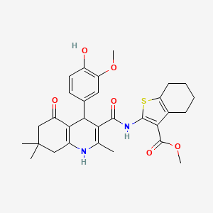 molecular formula C30H34N2O6S B4305824 methyl 2-({[4-(4-hydroxy-3-methoxyphenyl)-2,7,7-trimethyl-5-oxo-1,4,5,6,7,8-hexahydroquinolin-3-yl]carbonyl}amino)-4,5,6,7-tetrahydro-1-benzothiophene-3-carboxylate 