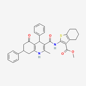 molecular formula C33H32N2O4S B4305835 methyl 2-{[(2-methyl-5-oxo-4,7-diphenyl-1,4,5,6,7,8-hexahydroquinolin-3-yl)carbonyl]amino}-4,5,6,7-tetrahydro-1-benzothiophene-3-carboxylate 