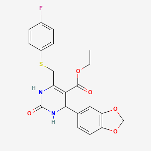 molecular formula C21H19FN2O5S B4305882 ethyl 4-(1,3-benzodioxol-5-yl)-6-{[(4-fluorophenyl)thio]methyl}-2-oxo-1,2,3,4-tetrahydropyrimidine-5-carboxylate 