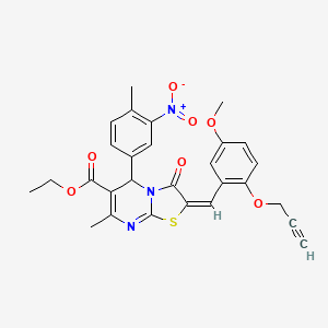 molecular formula C28H25N3O7S B4305897 ethyl 2-[5-methoxy-2-(prop-2-yn-1-yloxy)benzylidene]-7-methyl-5-(4-methyl-3-nitrophenyl)-3-oxo-2,3-dihydro-5H-[1,3]thiazolo[3,2-a]pyrimidine-6-carboxylate 