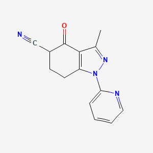 molecular formula C14H12N4O B4305923 3-methyl-4-oxo-1-pyridin-2-yl-4,5,6,7-tetrahydro-1H-indazole-5-carbonitrile 