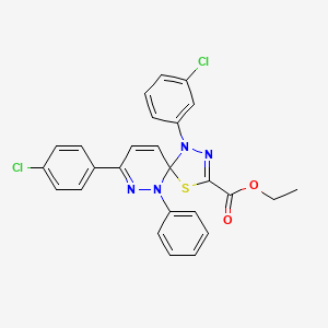 ethyl 1-(3-chlorophenyl)-8-(4-chlorophenyl)-6-phenyl-4-thia-1,2,6,7-tetraazaspiro[4.5]deca-2,7,9-triene-3-carboxylate