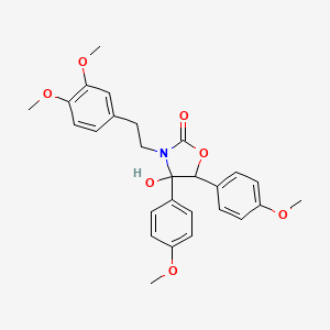 molecular formula C27H29NO7 B4305991 3-[2-(3,4-dimethoxyphenyl)ethyl]-4-hydroxy-4,5-bis(4-methoxyphenyl)-1,3-oxazolidin-2-one 