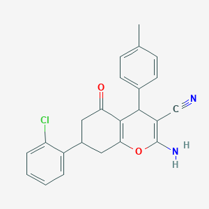 molecular formula C23H19ClN2O2 B430602 2-amino-7-(2-chlorophenyl)-4-(4-methylphenyl)-5-oxo-5,6,7,8-tetrahydro-4H-chromene-3-carbonitrile 
