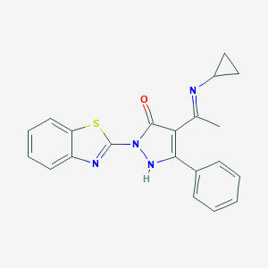 molecular formula C21H18N4OS B430604 2-(1,3-benzothiazol-2-yl)-4-[(1E)-N-cyclopropylethanimidoyl]-5-phenyl-1,2-dihydro-3H-pyrazol-3-one CAS No. 1164461-44-2