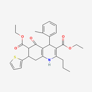 diethyl 4-(2-methylphenyl)-5-oxo-2-propyl-7-(2-thienyl)-1,4,5,6,7,8-hexahydroquinoline-3,6-dicarboxylate