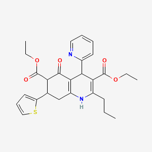 molecular formula C27H30N2O5S B4306063 diethyl 5-oxo-2-propyl-4-pyridin-2-yl-7-(2-thienyl)-1,4,5,6,7,8-hexahydroquinoline-3,6-dicarboxylate 
