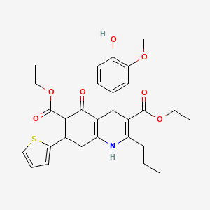 diethyl 4-(4-hydroxy-3-methoxyphenyl)-5-oxo-2-propyl-7-(2-thienyl)-1,4,5,6,7,8-hexahydroquinoline-3,6-dicarboxylate