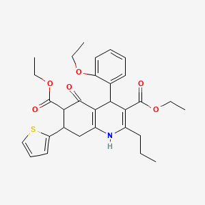 molecular formula C30H35NO6S B4306086 diethyl 4-(2-ethoxyphenyl)-5-oxo-2-propyl-7-(2-thienyl)-1,4,5,6,7,8-hexahydroquinoline-3,6-dicarboxylate 