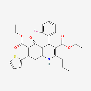 molecular formula C28H30FNO5S B4306110 diethyl 4-(2-fluorophenyl)-5-oxo-2-propyl-7-(2-thienyl)-1,4,5,6,7,8-hexahydroquinoline-3,6-dicarboxylate 