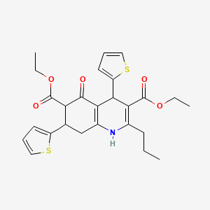 molecular formula C26H29NO5S2 B4306256 diethyl 5-oxo-2-propyl-4,7-di-2-thienyl-1,4,5,6,7,8-hexahydroquinoline-3,6-dicarboxylate 