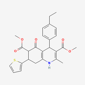 molecular formula C26H27NO5S B4306270 dimethyl 4-(4-ethylphenyl)-2-methyl-5-oxo-7-(2-thienyl)-1,4,5,6,7,8-hexahydroquinoline-3,6-dicarboxylate 