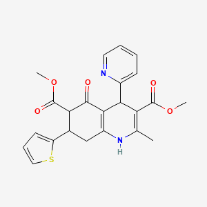 molecular formula C23H22N2O5S B4306281 dimethyl 2-methyl-5-oxo-4-pyridin-2-yl-7-(2-thienyl)-1,4,5,6,7,8-hexahydroquinoline-3,6-dicarboxylate 