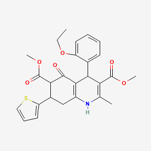 molecular formula C26H27NO6S B4306292 dimethyl 4-(2-ethoxyphenyl)-2-methyl-5-oxo-7-(2-thienyl)-1,4,5,6,7,8-hexahydroquinoline-3,6-dicarboxylate 