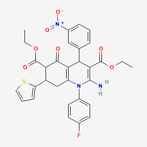 diethyl 2-amino-1-(4-fluorophenyl)-4-(3-nitrophenyl)-5-oxo-7-(2-thienyl)-1,4,5,6,7,8-hexahydroquinoline-3,6-dicarboxylate