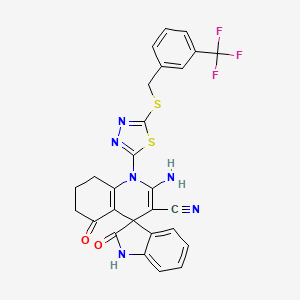 molecular formula C27H19F3N6O2S2 B4306320 2'-amino-2,5'-dioxo-1'-(5-{[3-(trifluoromethyl)benzyl]thio}-1,3,4-thiadiazol-2-yl)-1,2,5',6',7',8'-hexahydro-1'H-spiro[indole-3,4'-quinoline]-3'-carbonitrile 