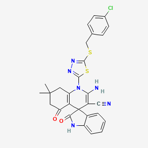 molecular formula C28H23ClN6O2S2 B4306329 2'-amino-1'-{5-[(4-chlorobenzyl)thio]-1,3,4-thiadiazol-2-yl}-7',7'-dimethyl-2,5'-dioxo-1,2,5',6',7',8'-hexahydro-1'H-spiro[indole-3,4'-quinoline]-3'-carbonitrile 