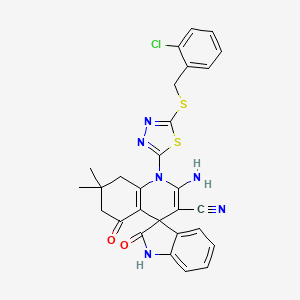 molecular formula C28H23ClN6O2S2 B4306337 2'-amino-1'-{5-[(2-chlorobenzyl)thio]-1,3,4-thiadiazol-2-yl}-7',7'-dimethyl-2,5'-dioxo-1,2,5',6',7',8'-hexahydro-1'H-spiro[indole-3,4'-quinoline]-3'-carbonitrile 