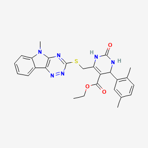 molecular formula C26H26N6O3S B4306358 ethyl 4-(2,5-dimethylphenyl)-6-{[(5-methyl-5H-[1,2,4]triazino[5,6-b]indol-3-yl)thio]methyl}-2-oxo-1,2,3,4-tetrahydropyrimidine-5-carboxylate 
