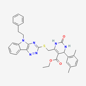 molecular formula C33H32N6O3S B4306371 ethyl 4-(2,5-dimethylphenyl)-2-oxo-6-({[5-(2-phenylethyl)-5H-[1,2,4]triazino[5,6-b]indol-3-yl]thio}methyl)-1,2,3,4-tetrahydropyrimidine-5-carboxylate 