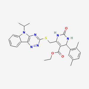 molecular formula C28H30N6O3S B4306379 ethyl 4-(2,5-dimethylphenyl)-6-{[(5-isopropyl-5H-[1,2,4]triazino[5,6-b]indol-3-yl)thio]methyl}-2-oxo-1,2,3,4-tetrahydropyrimidine-5-carboxylate 