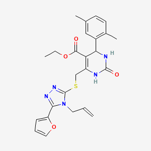 molecular formula C25H27N5O4S B4306392 ethyl 6-({[4-allyl-5-(2-furyl)-4H-1,2,4-triazol-3-yl]thio}methyl)-4-(2,5-dimethylphenyl)-2-oxo-1,2,3,4-tetrahydropyrimidine-5-carboxylate 
