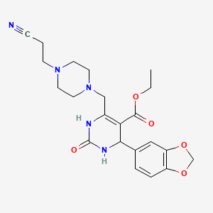 molecular formula C22H27N5O5 B4306406 ethyl 4-(1,3-benzodioxol-5-yl)-6-{[4-(2-cyanoethyl)piperazin-1-yl]methyl}-2-oxo-1,2,3,4-tetrahydropyrimidine-5-carboxylate 