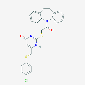 6-[(4-chlorophenyl)sulfanylmethyl]-2-[2-(5,6-dihydrobenzo[b][1]benzazepin-11-yl)-2-oxoethyl]sulfanyl-1H-pyrimidin-4-one